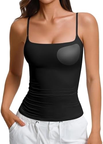 Avidlove Women's Padded Square Neck Tank Tops Summer Double Layer Basic Sleeveless Tank Shirts Built in Bra Black