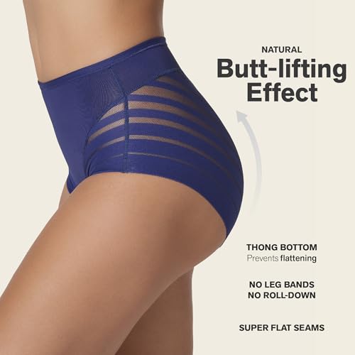 Image of Leonisa High Waisted Invisible Tummy Control Shapewear for Women - Stripe Lace Ladies Underwear Panties