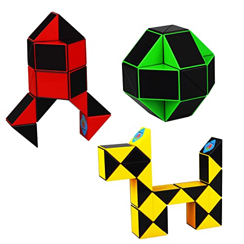 Ganowo Sensory Fidget Snake Cube Twist Magic Puzzle Toys, Puzzle Game Set For Boy Girl,Goody Bag Filler Birthday Gift Bulk Pack Of 3 Assorted Colors #TOP4