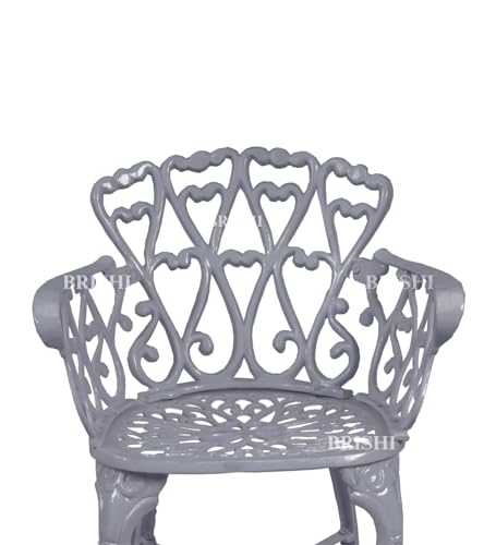 Image of BRISHI Cast Aluminium Garden Patio Seating Chair and Table Set for Balcony Outdoor Furniture with 1 Table and 2 Chair Set (Grey)