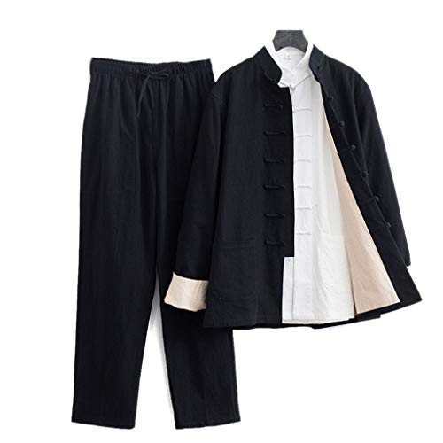 Uniforme de Tai Chi suelto para hombre, ropa de Kung Fu, ropa tradicional china de manga larga, talla grande, traje Hanfu (incluye camisas, pantalones y chaquetas), artes marciales, color negro (5XL Uniforme de Tai Chi suelto para hombre, ropa de Kung Fu, ropa tradicional china de manga larga, talla grande, traje Hanfu (incluye camisas, pantalones y chaquetas), artes marciales, color negro (5XL