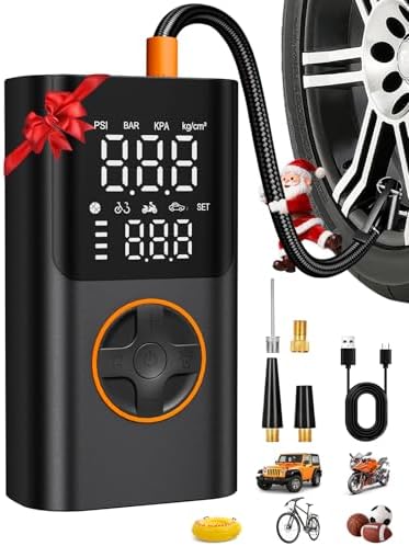 AIRSURE Tire Inflator Portable Air Compressor, Bike Pump with Gauge and USB Charging Output, 150PSI Fast Inflation Portable Tire Inflator for Car Bicycles Motorcycles Scooter Balls
