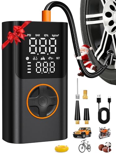 AIRSURE Tire Inflator Portable Air Compressor, Bike Pump with Gauge and USB Charging Output, 150PSI Fast Inflation Portable Tire Inflator for Car Bicycles Motorcycles Scooter Balls