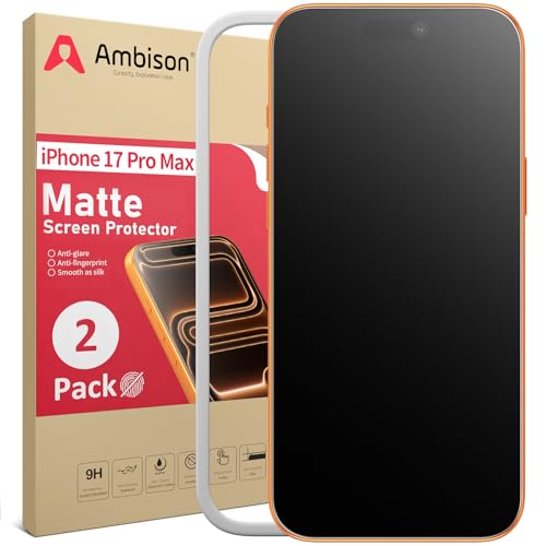 Ambison 2 Pack Matte Screen Protector for iPhone 17 Pro Max 6.9inch 2025 Tempered Glass Scratch Resistance Military Grade Anti Glare & Anti Fingerprint No Bubbles Smooth as Silk Easy Installation Frame