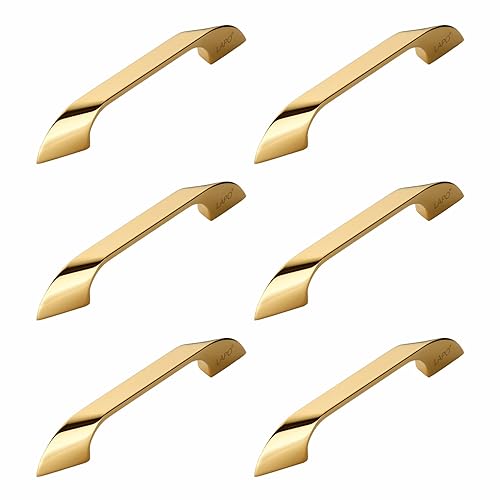 Image of LAPO 4 Inch Cabinet Handles for Home, Suitable for Kitchen and Wardrobe Use, Scratch Free Surface, Firm Secure Hold, 3 Years Warranty (96mm, PVD Gold Finish, Pack of 6) - Twist