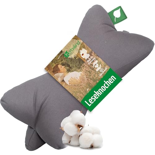 Herbalind Leseknochen mit Trageschlaufe Nackenrolle Nackenkissen Lesekissen als Tabletkissen - 40 x 18 cm Stützkissen Buchkissen - 100% Baumwolle,...