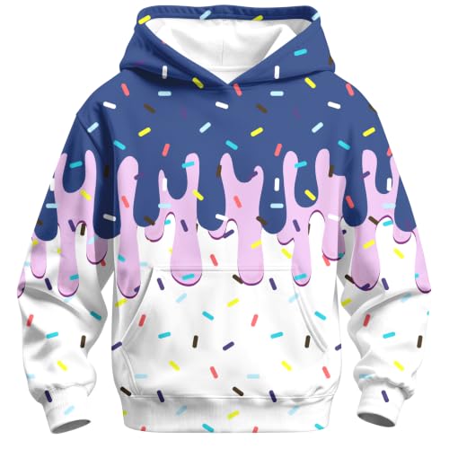 Idgreatim Boys Ice Cream Drip Hoodies Size 7-8 Thin Pullover Sweatshirt