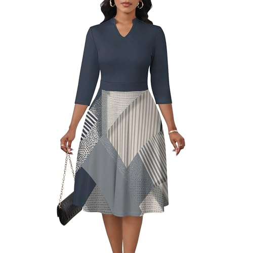Image of PinkPatty Women's Casual A-line Midi Dresses 3 /4 Sleeve V Neck Fit and Flare Dress with Pockets