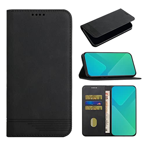 Hious Hülle für Samsung Galaxy A03S, Business-Stil Flip Magnetisch Brieftasche Handytasche Schutzhülle, mit Standfunktion Kartenfächer/Magnetverschluss Ledertasche Handyhülle, SCHWARZ Cover