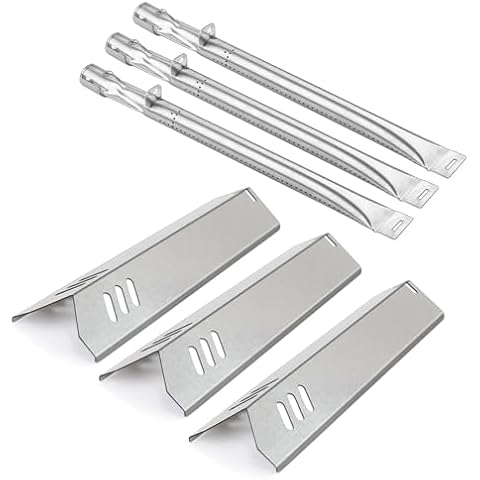 Zemibi 3-Pack 14 3/16" Heat Plate and 15 5/8" Grill Burner Replacement for Uniflame GBC1030W, GBC1030WRS, GBC1134W, GBC1134WBL, Backyard BY14-101-001-05, BY16-101-002-06 Gas Grill, Stainless Steel Cover