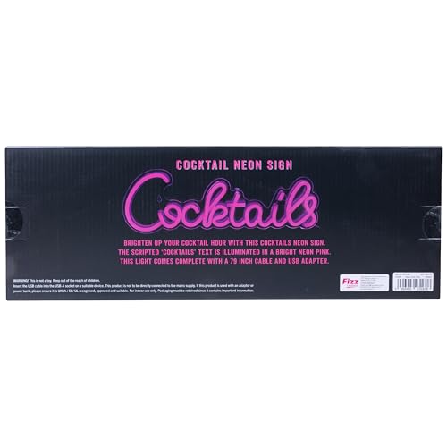 Image of Bright Neon Pink Cocktail Sign - USB-Powered 16.5 inch LED Neon Wall Decor for Home Bar, Man Cave, Tiki Lounge, Party Room, or Kitchen - Includes 79 inch Cable, Easy Installation
