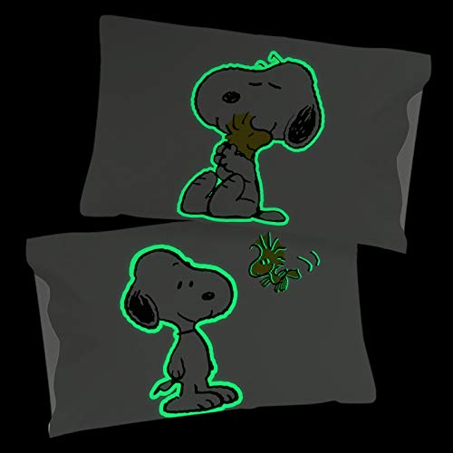 Peanuts Snoopy Glow In The Dark 2 Pack Reversible Pillowcases Features Woodstock - Double-Sided Kids Super Soft Bedding (Official Peanuts Product) #TOP1