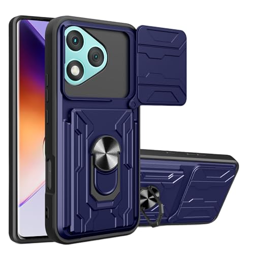 Jiajihua Case Compatible with Honor 400 Lite Card Slot Slide Push Camera Protection Car Mount Magnetic Kickstand Shockproof 2 in 1 Blue
