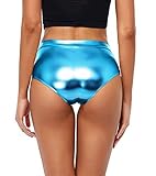 Kepblom Metallic High Waisted Booty Shorts Women's Shiny Cheeky Dance Festival Rave Bottoms, Turquoise, XS