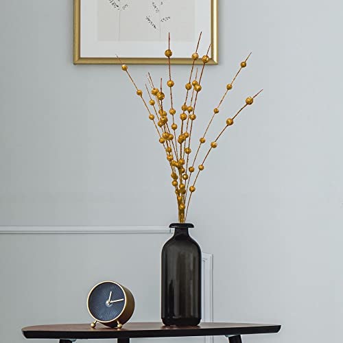 Fake Flower Powder Berries Christmas Decoration Pistachio Artificial Glitter Berry Stem Home Decoration Foam Diy Simulation Wedding(Gold) #TOP3