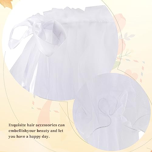 First Communion Veil for Girls, Head Wreath With Veil, Wedding Flower Pearl Veils, Chapel Veils for Party Stage Performance Role-playing White4