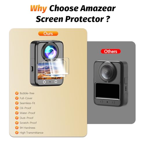 AMAZEAR Schutzfolie für DJI OSMO 360 Zubehör, Ultra HD Osmo 360 Displayschutzfolie, 9H Härte Gehärtetes Glas Panzerglas, Anti-Fingerabdruck Kratzfest (2 Stück)