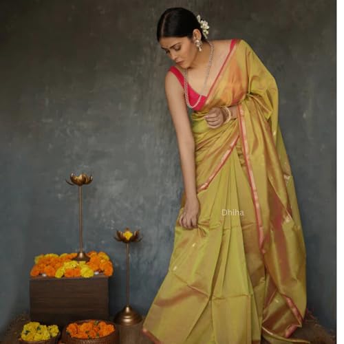 Image of Original Maheswari Cotton Silk Saree for Women | Kanjivaram Pure Silk Cotton Sari with Blouse | Zari Work | Tassels | Handloom Weave