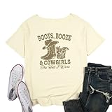Diaherpo Tshirts for Women Summer Short Sleeve Casual Western Boots Booze Cowgirls Basic Tee Tops Apricot