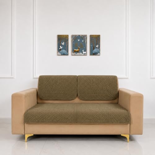 Image of Homerz Premium Petal Charm Sofa Cover | Embossed Floral Pattern | Soft Touch, Anti-Dust & Easy Wash Fabric Cloth, Washable and Durable (Brown, 2 Seater, Seat Cover with Backrest)