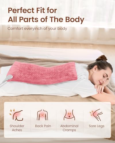 Image of RENPHO Electric Heating Pad for Back, Birthday Gifts for Women Men, Heating Pads for Neck and Shoulder, FSA Eligible HSA Store, Auto-Off, ETL Certified, 12 inchx24 inch Pink