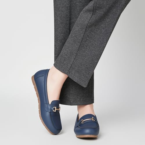 Image of Genuine Leather Loafers for Women Driving Moccasins Business Casual Work Shoes Comfortable & Lightweight Womens Dress Flats Slip On Shoes