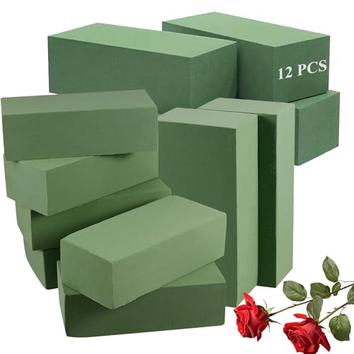 DAJAVE 12 Pcs Floral Foam Block Wet Florist Foam Block Flower Arranging Foams for Artificial Fresh Flowers, Rectangle Green Flower Sponge Foams Blocks for DIYs, Arts, Crafts, Wedding