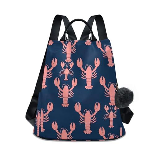 Sac à dos bleu foncé pour femme avec motif homard et système antivol voyage