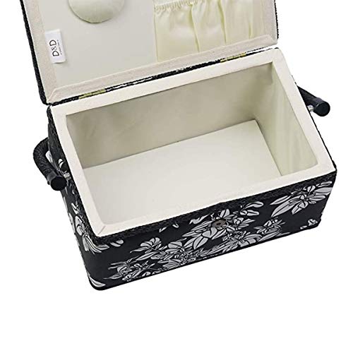 Sewing Basket - Sewing Supplies Organizer Sewing Kit Storage Container - Ideal For Needles, Thread, Scissor, Tape Measure, Thimbles And Other Sewing Accessories (Black/White) #TOP3