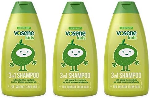 THREE PACKS of Vosene Kids 3 in 1 Conditioning Shampoo Head Lice Repellent, Clear, 750 milliliters