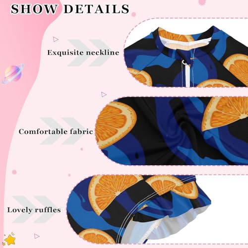 Orange Slices Blue Background Girls Rash Guard Swimsuits Long Sleeve One Pieces Bathing Suit UPF 50+ Zipper Swimwear4