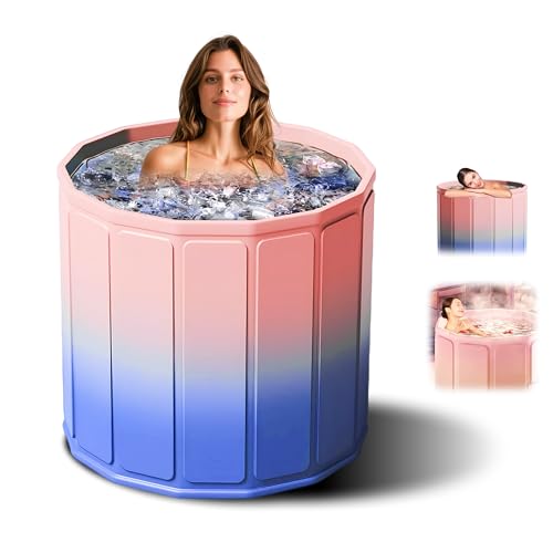 Image of Helteko Bath Tub for Adult for Bathroom, Foldable Tub for Home Use with Drainage Hole, Thickened Insulated Ice Bath Tub, Inflatable BathTub for Adults, Ice BathTub for Adults (Pink-Purple)