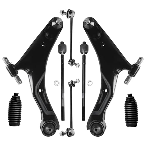 Image of Detroit Axle - 8pc Front End Control Arms Kit for 01-06 Hyundai Santa FE, Lower Control Arms w /Ball Joint Inner Tie Rods Sway Bars Boots 2001 2002 2003 2004 2005 2006 Replacement