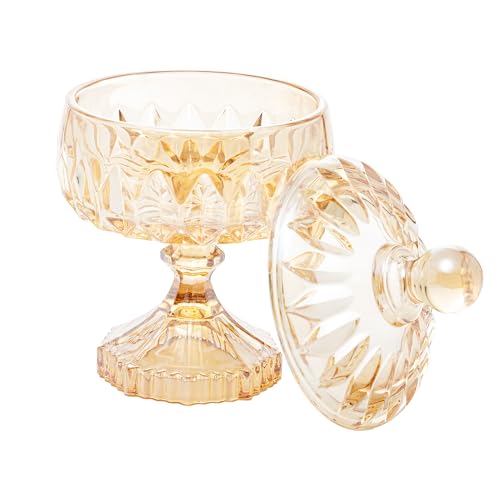 WOLFF Potiche Decorativo de Cristal Com Pé Louise Âmbar 11cm x 18cm - Enxoval - Decoração - Organiza