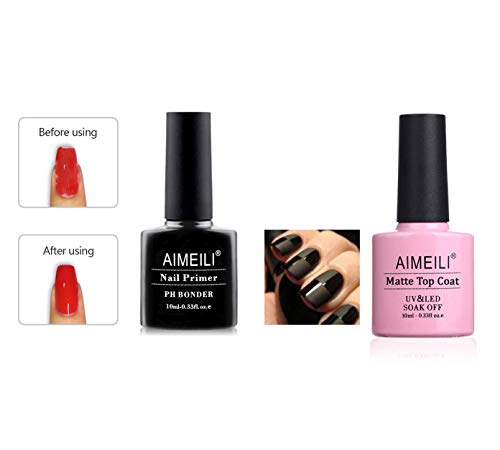 AIMEILI No Wipe Matte Top Coat, and Nail Prep Bond Primer
