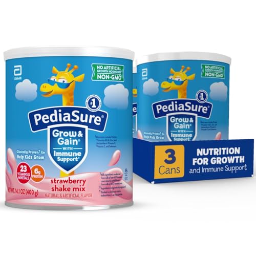 PediaSure Grow & Gain with Immune Support Shake Mix Powder 23 Vitamins & Minerals 6g Protein Non-GMO Gluten-Free Strawberry 14.1 oz Can Pack of 324 Servings