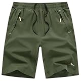 [Peakwell] スポーツショート メンズ ハーフパンツ 夏 ファスナーポケット付き 通気性 速乾 半ズボン アウトドア ジョギング 吸湿性 軽い 短パンツ(オリーブドラブ, 4XL)