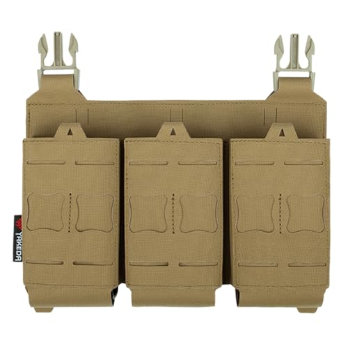 YAKEDA Tactical Placard Triple Magazine Pouch with Quick Release Mag Pouch Insert UTX Buckles Combined with Chest Mini Rig and Vest (Mud Color)