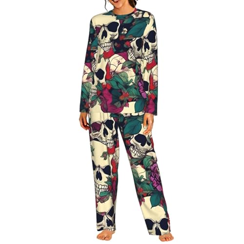 Pyjama femme manches longues confortable ensemble de nuit élastique