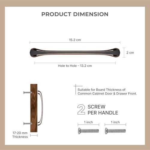 Image of LAPO 6 Inch Cabinet Handles for Storage Areas, Perfect for Kitchen Cabinets, Comfortable Grip Feel, Easy Installation, Corrosion Resistant, Hole to Hole Size 13.2 cm (Black Rose Gold, Pack of 3)