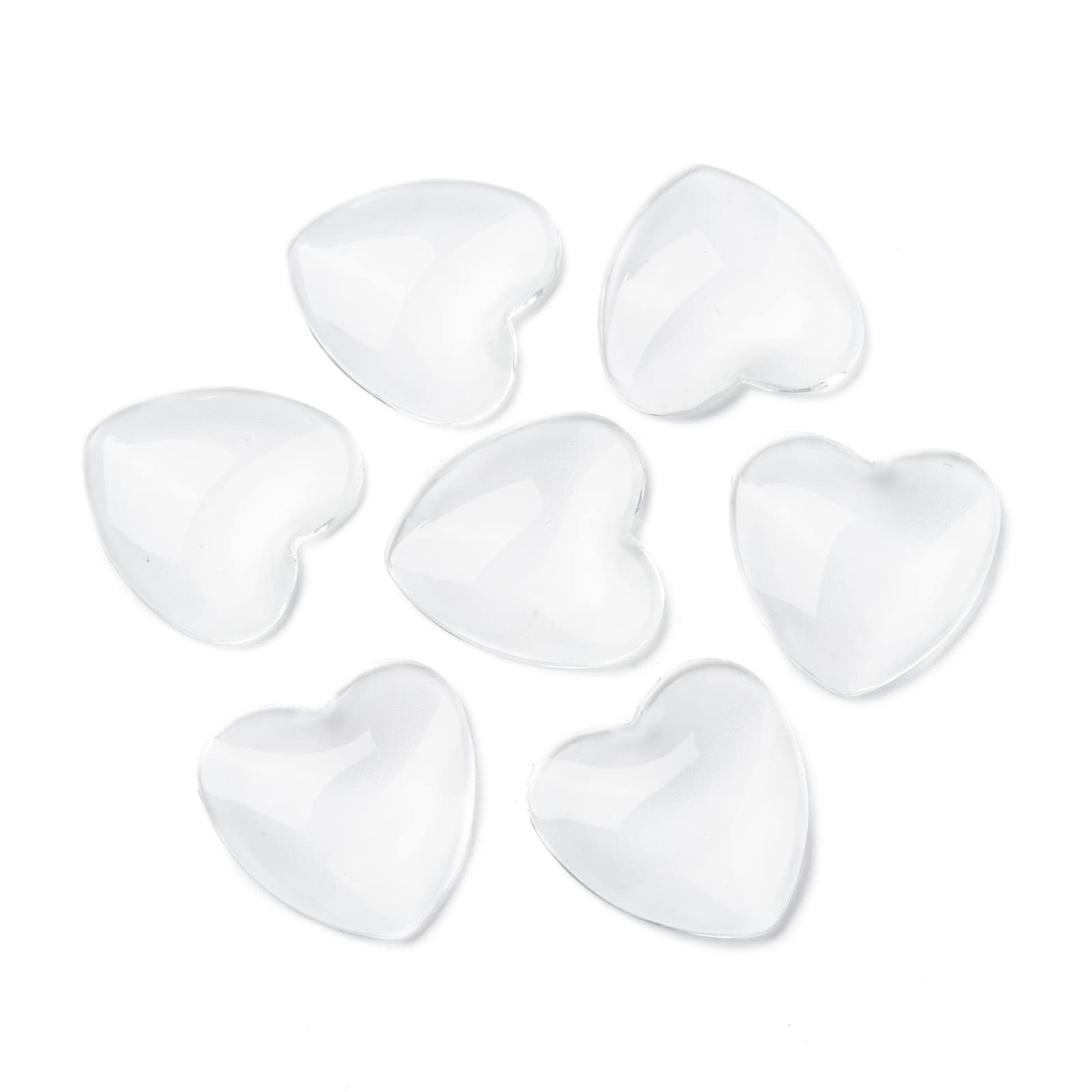 Cheriswelry 100Pcs 25mm Glass Heart Cabochon Clear Smooth Glass Cabochons Covers Flat Back Glass Cabochon Tiles for DIY Pendant Jewellery Making