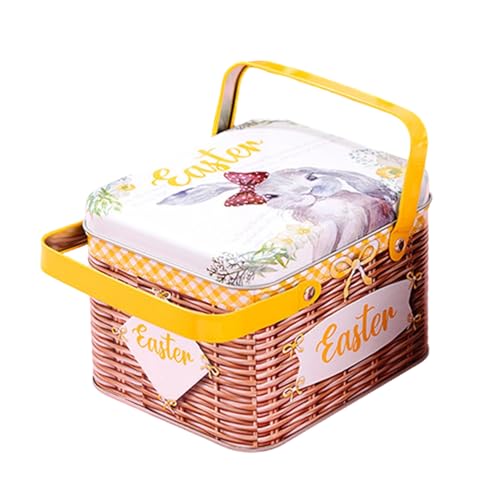 Cestas de Pascua genéricas, contenedor de metal con tapa y mango, de Pascua para rellenos de calcetines navideños, de vacaciones, chocolates, golosinas y