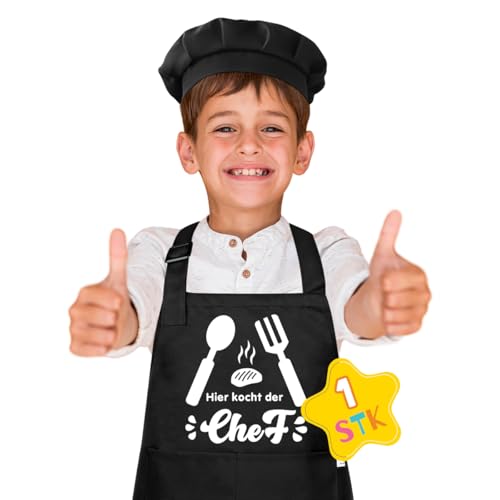 NOCHME Schürze für Kinder mit Tasche, verstellbarem Schnallenkragen, Kinder-Schürzenset für Kleinkinder Mädchen Jungen Teenager im Alter von 3, 2, 4, 10, 12, 15 Jahren (CHEF)