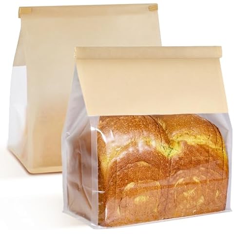 Ocmoiy 50Pcs Large Bread Bags for Homemade Bread, Resealable Sourdough Bread Bags, Clear Front Tin Tie Tab Lock Bread Storage Bags with Window Paper Treat Bags (8.7x4.3x11 Inch) Cover