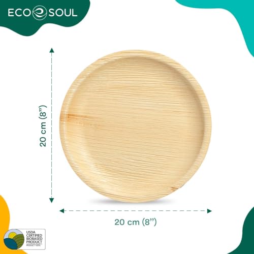 ECO SOUL Palm Leaf Plates 8”(20cm) 25 Round Bamboo Plate I Eco Friendly, Biodegradable, Compostable Heavy-Duty Plate - Image 2