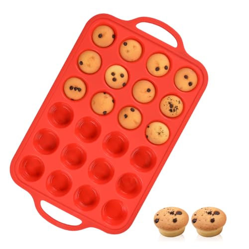 Image of CAKETIME Silicone Mini Muffin Pan 24 Cups with Metal Reinforced Frame, Mini Cupcake Pan NonStick for Baking 1 Pack Oven Dishwasher Safe