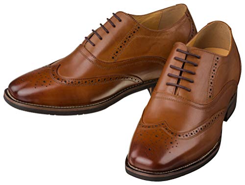 Image of CALTO - G60101-2.6 Inches Taller - Height Increasing Elevator Shoes (Dark Brown Lace-up Wing-tip) (8 D(M) US)