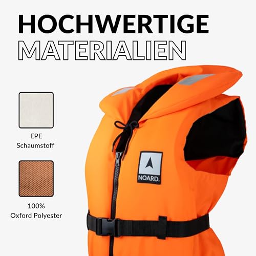 NOARD Rettungsweste für Kinder & Erwachsene geeignet – Seaside in verschiedenen Größen – EN ISO 12402-4 (100 N) (Orange, 20-30 kg)