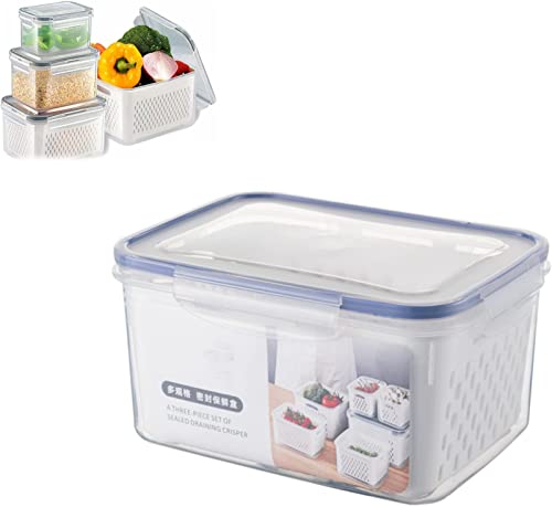 TTBDBFH Food Fresh Containers with a Draining Basket,Fruit and Vegetable Storage Container,BPA-Free Stackable Refrigerator Organizer Bins,for Berry Fruits Vegetables Meat