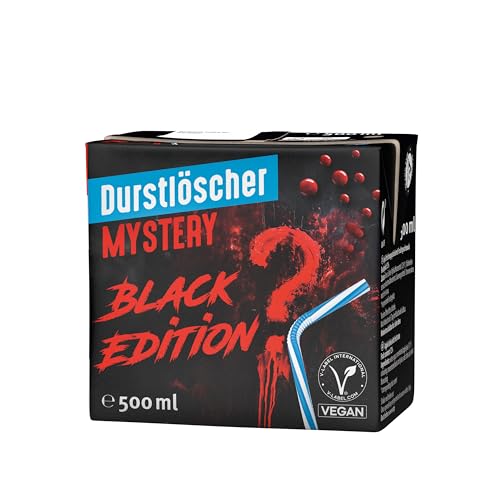 Durstlöscher Mystery Black Edition: Erfrischungsgetränk mit geheimem Geschmack Pfandfreies Trinkpäckchen Vegan Fruchtiges Getränk ohne Kohlensäure Ideal Für Unterwegs & Zuhause 24 x 500 ml